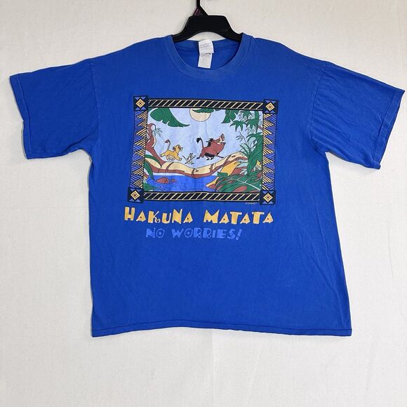 Vintage Lion King Disney Hakuna Matata Single Stitch Shirt Size XL Blue